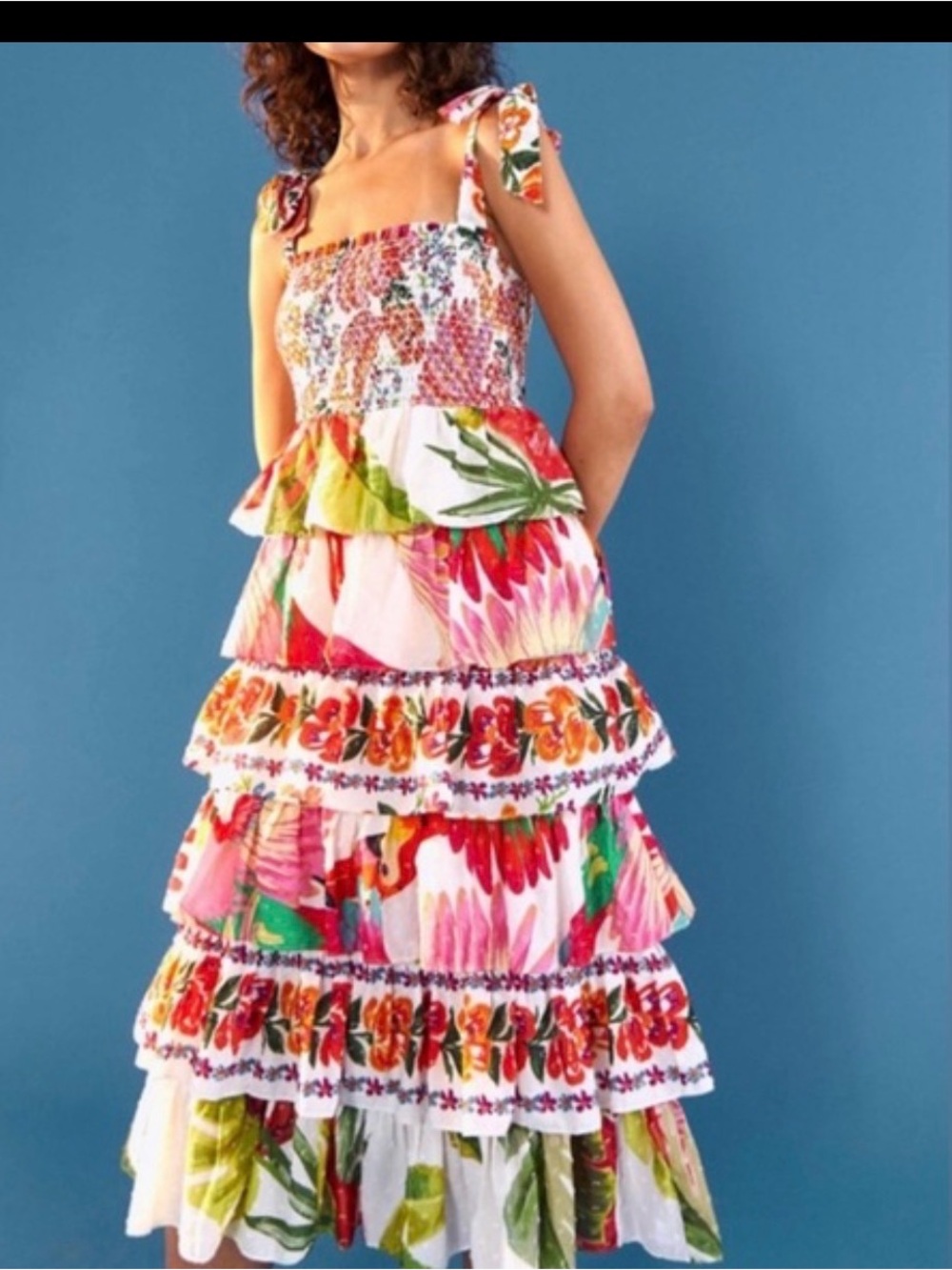 Farm rio Tiered Sundress with Pink & Green Accents